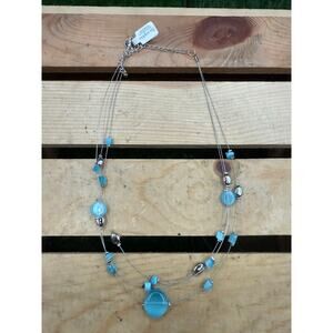 Lia Sophia “Blue Lagoon” 3-Strand Silver Necklace-Blue Glass Cat’s Eye
